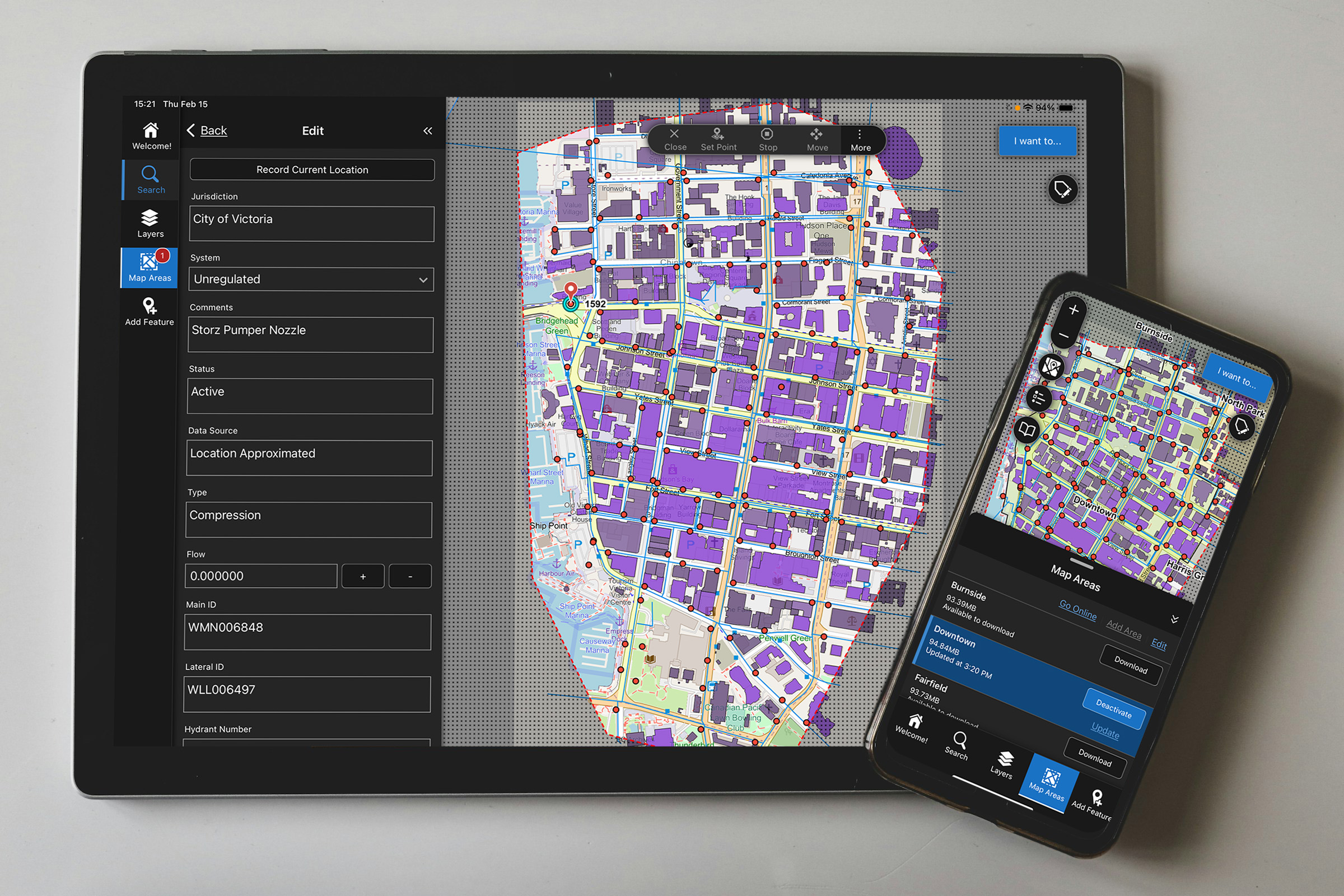 Tablet and Phone running the mobile mapping application